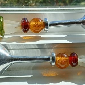 💚Beautiful glass bead handled metal salad fork and spoon